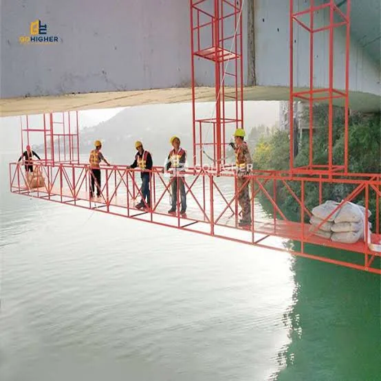 Suspended work platform alongside a building